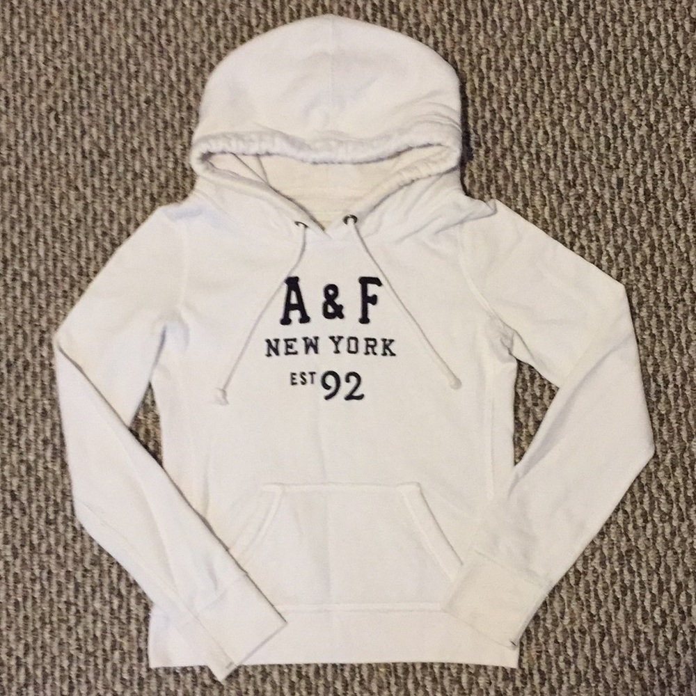 Abercrombie & Fitch White Logo Hoodie Sweatshirt! Y2K